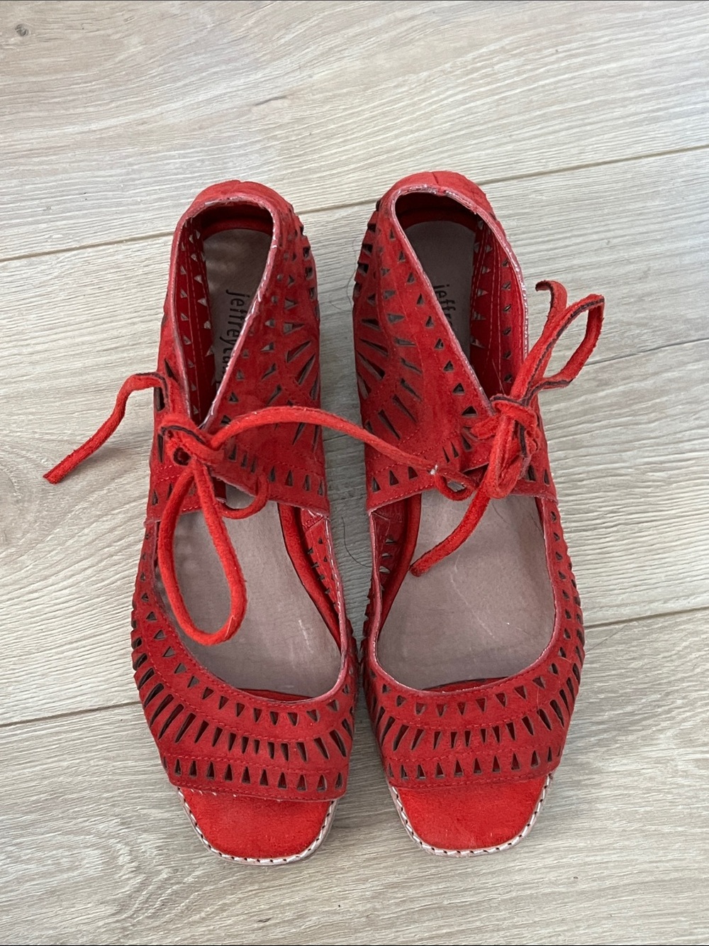 Jeffrey Campbell Red Suede Laser-Cut Lace-Up Women's Heels